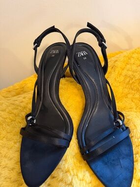 ZARA Black Strappy Pointed Slingback Heels